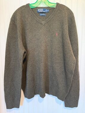 NWOT Polo Ralph Lauren Mens Large 100% Lambswool Sweater V Neck Pullover Green